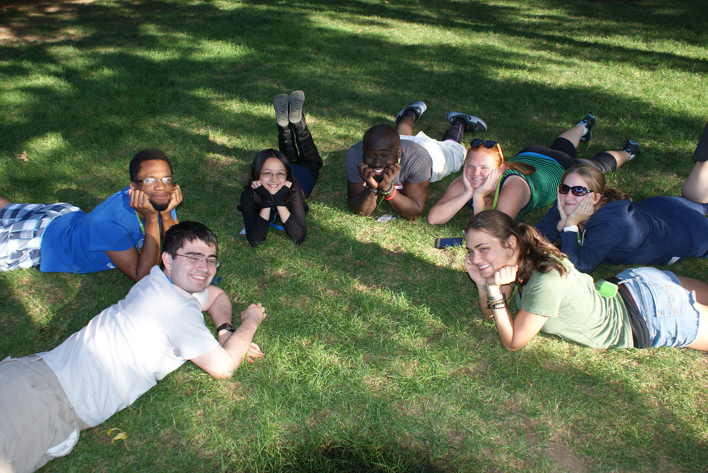 students outside relaxing at summer tech camp