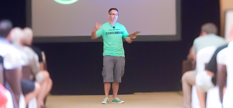 Sporting my custom "ScienceTechnology" shirt at all-company tech summit.